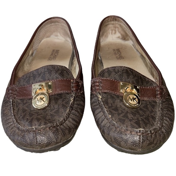 Michael Kors Hamilton Brown MK Logo Gold Padlock Loafers - 9 - Picture 9 of 16